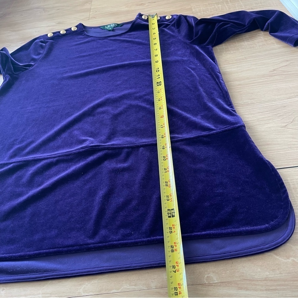 LAUREN Ralph Lauren Petite Large Velvet Tunic Purple Brown 3/4 Sleeve Top - Picture 9 of 11